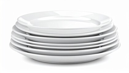 A realistic ceramic dinner plate set stacked neatly with smooth glaze finish isolated on white background
