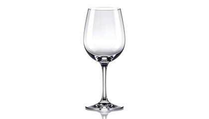 A realistic crystal wine glass with transparent reflections and elegant stem isolated on white background
