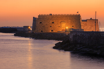 Old historical fortress in Heraklion on greek Crete island in the early morning at sunset time