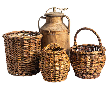 Rustic wooden and wicker containers