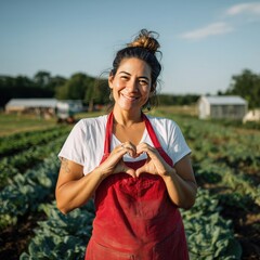 Woman Smiling in a Garden, Creating Hyperrealistic Photography of Organic Farming and Joyful Moments in Nature