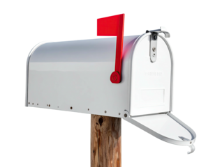White mailbox on a wooden post (1)