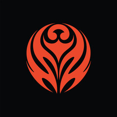 Red tribal flame symbol on black background abstract