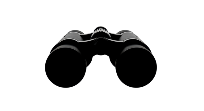 Close-up of black binoculars for exploration and discovery isolated PNG with Transparent Background