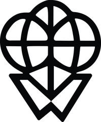 Black abstract globe symbol with geometric shapes and lines