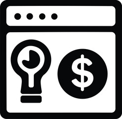 Black and white icon of a lightbulb and dollar coin within a browser window
