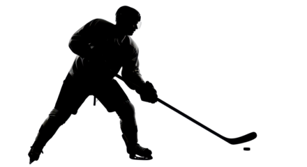 Silhouette of hockey player in action isolated PNG with Transparent Background