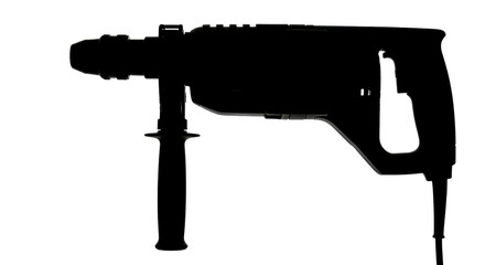 Silhouette of a rotary hammer drill for construction and home improvement projects isolated PNG with Transparent Background