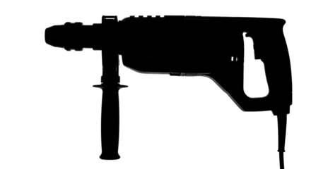 Silhouette of a rotary hammer drill for construction and home improvement projects isolated PNG with Transparent Background