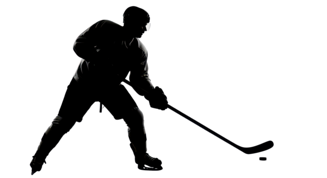 Silhouette of hockey player in action isolated PNG with Transparent Background