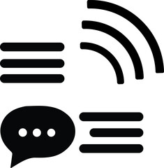 Black icons for menu wifi and speech bubble on white background