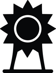 Black silhouette of a starburst award medal with a circular center and two legs