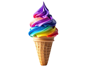 Rainbow ice cream cone on black background