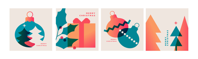 Naklejka na ściany i meble Merry Christmas and Happy New Year greeting cards. Vector illustration templates for holiday greeting card, background, website and social media banner, marketing material.