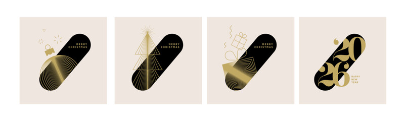 Naklejka na ściany i meble Christmas and New Year cards. Vector illustrations for holiday greeting card, background, website and social media banner, marketing material.