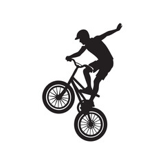 Man Doing Wheelie Bicycle Silhouette Vector
