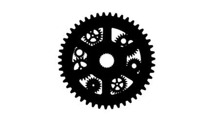 Black cogwheel with small gears inside isolated PNG with Transparent Background