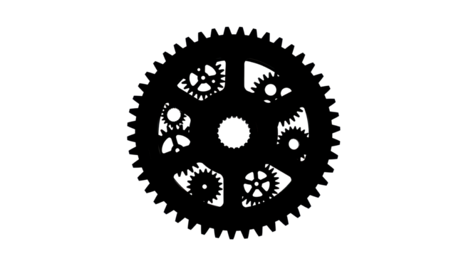 Black cogwheel with small gears inside isolated PNG with Transparent Background