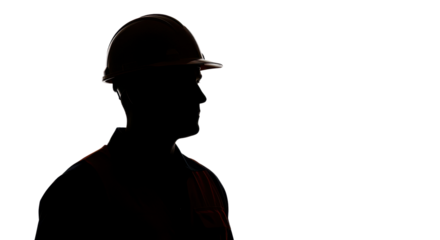 Silhouette of a construction worker wearing hard hat isolated PNG with Transparent Background