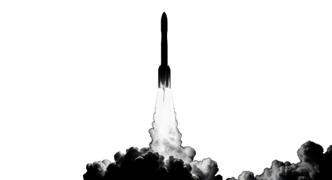 Rocket launch with smoke and fire isolated PNG with Transparent Background - Powered by Adobe