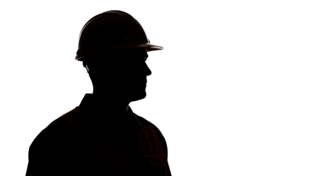 Silhouette of a construction worker wearing hard hat isolated PNG with Transparent Background