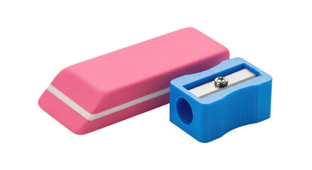 Pink eraser and blue sharpener isolated PNG with Transparent Background