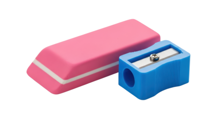 Pink eraser and blue sharpener isolated PNG with Transparent Background