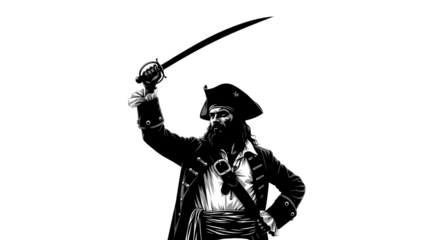Pirate holding a sword up in the air isolated PNG with Transparent Background