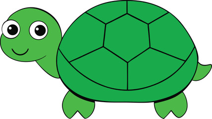 Fototapeta premium Cute green cartoon turtle vector illustration scalable graphic for design projects transparent background