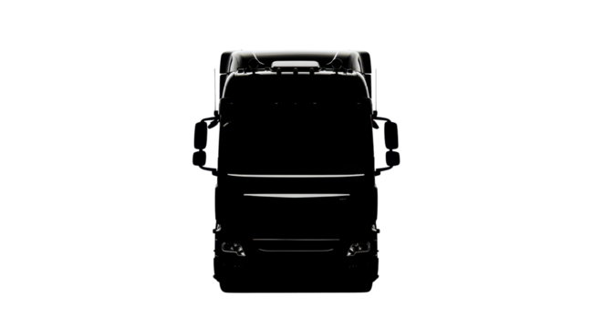 Black semi-truck seen from a top angle perspective isolated PNG with Transparent Background