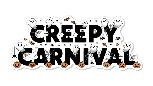 Creepy Carnival Festive: A festive Halloween design, featuring spooky ghosts, spooky spiders and grinning pumpkins, invites everyone to experience the creepy carnival!
