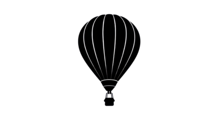 Black and white hot air balloon icon isolated PNG with Transparent Background