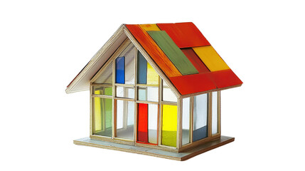 A detailed 3D model of a cottage house building constructed from colorful plasticine and matches is a unique residential architecture illustration