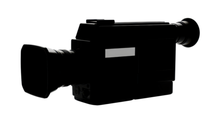 Black vintage handheld video camera isolated PNG with Transparent Background