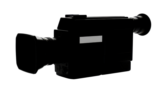 Black vintage handheld video camera isolated PNG with Transparent Background