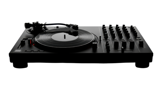 Professional modern DJ turntable with vinyl record isolated PNG with Transparent Background