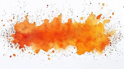 Abstract watercolor splash in vivid orange with textured edges- creating a lively contrast on a white background- ideal for creative design uses.