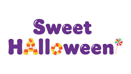 Sweet Halloween Delights: A festive illustration celebrates the joy of Halloween, featuring colorful candies and playful typography that encapsulates the spirit of trick-or-treating.