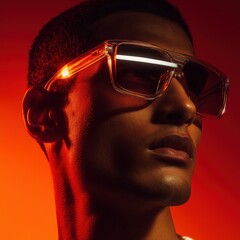 Dramatic Portrait of a Year-Old Indian Male with Unique Glasses and Vivid Lighting Effects