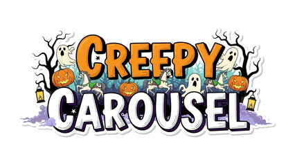 Creepy Carousel: A spooky carnival featuring pumpkins, ghosts, and eerie trees creates a delightfully frightening scene of Halloween. 