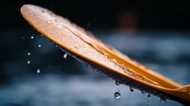 Macro shot of wooden utensil with water droplets