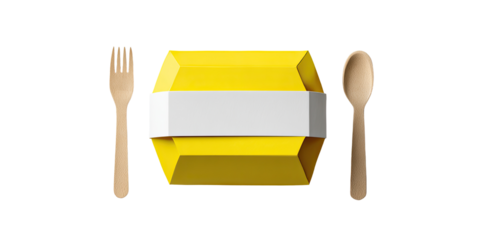 Yellow geometric food container with wooden utensils