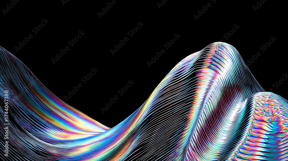 Wall mural holographic display interacting with a sheet of flowing liquid mercury showing dynamic light pattern