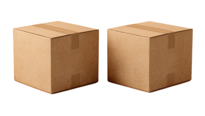 Two light brown cardboard boxes, stacked, ready for shipping