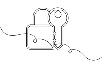 Continuous one line drawing of padlock single line of lock padlock continuous line art vector outline