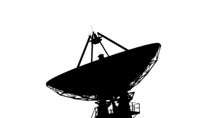 Silhouette of a large satellite dish antenna for communication isolated PNG with Transparent Background