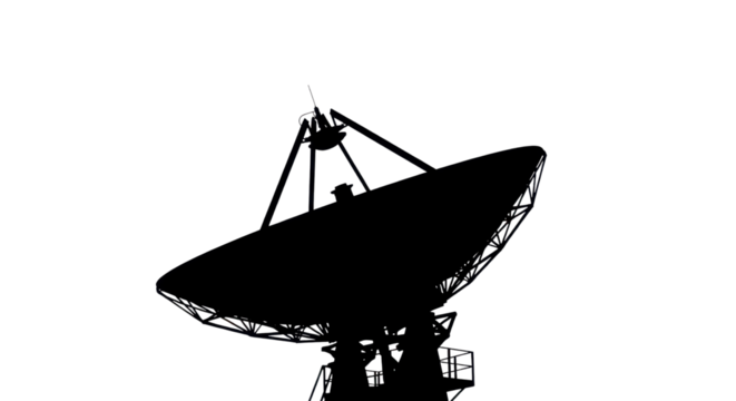 Silhouette of a large satellite dish antenna for communication isolated PNG with Transparent Background