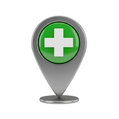 Obraz premium 3d medical location marker icon with green plus symbol for healthcare services transparent background