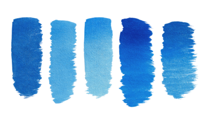 Four vertical shades of blue watercolor paint swatches