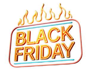 Black friday sale text with flames isolated on transparent background